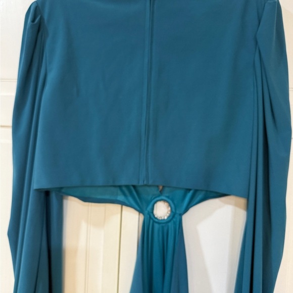 NWT |Mac Duggal 26727 Ocean Blue Jersey Puff Sleeve Cut Out Gown Size 12 - Picture 12 of 12